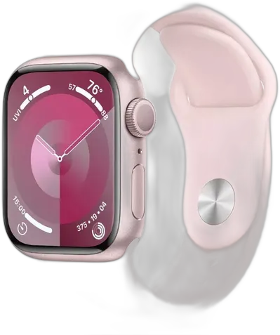 APPLE WATCH SERIES 9 41MM PINK ALUMINUM CASE PINK SPORT BAND GPS S/M, MR933LL