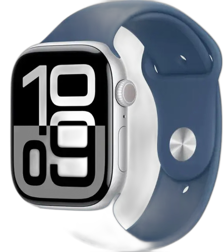 [PR10040APP0062] APPLE WATCH SERIE 10 46MM CASE SILVER AL DEMIM SPORT BAND M/L GPS MWWM3LW/A